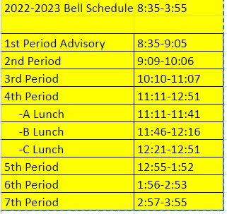 bell schedule 2022